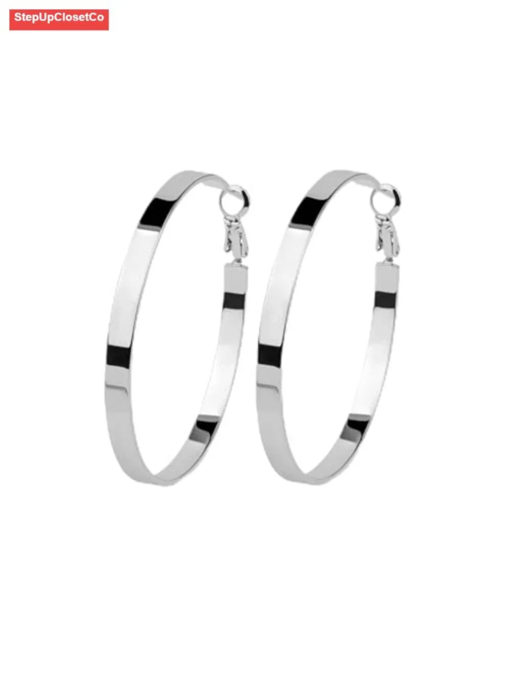 Large Polished Silver-Tone Hoop Earrings, 316L Stainless Steel Statement Hoops
